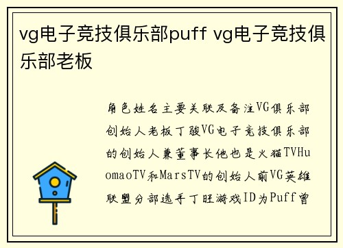 vg电子竞技俱乐部puff vg电子竞技俱乐部老板